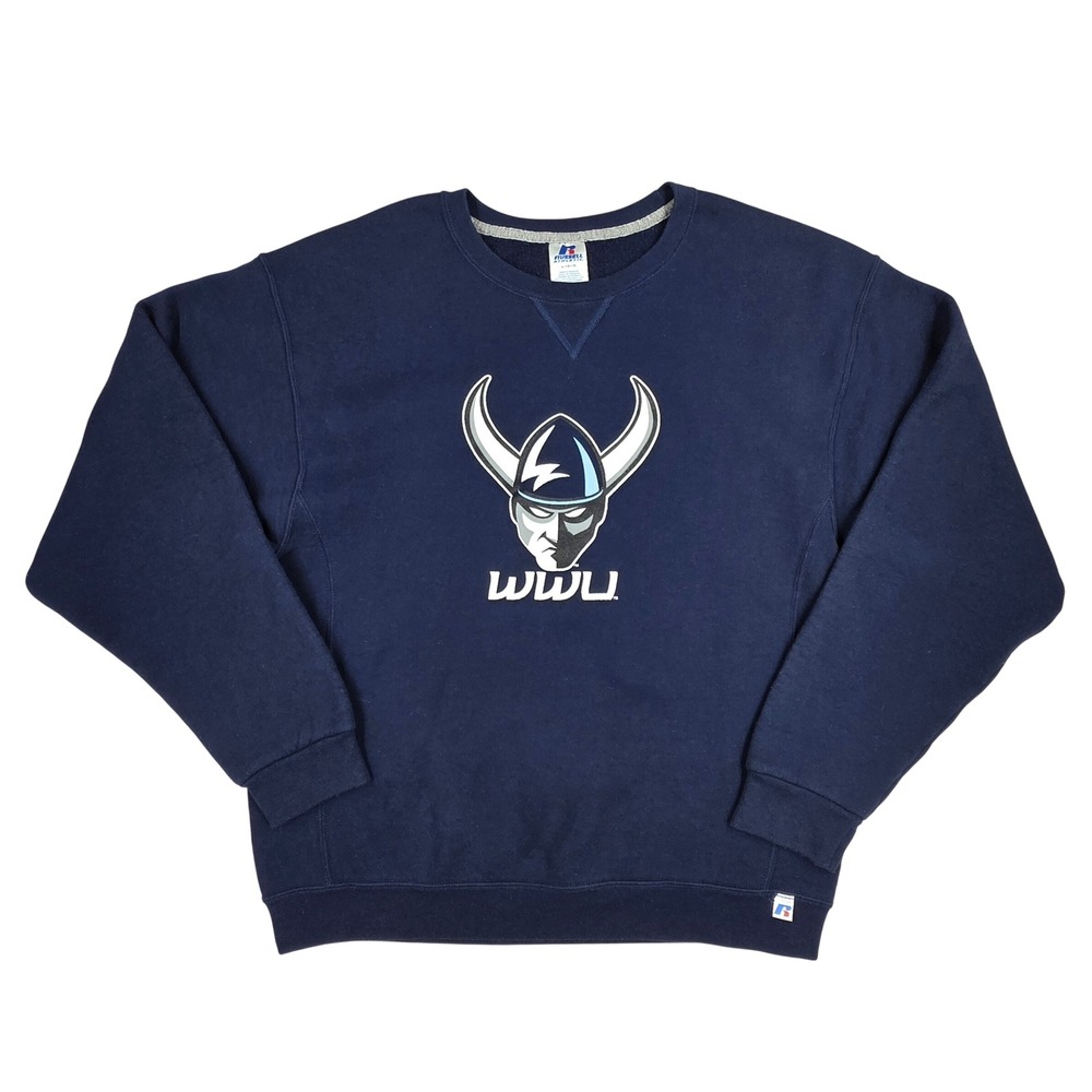 Russell Athletic WWU Vikings Sweatshirt Navy Blue Crewneck Large Collegiate VTG